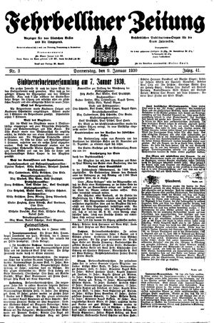 Fehrbelliner Zeitung vom 09.01.1930