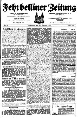 Fehrbelliner Zeitung vom 21.01.1930