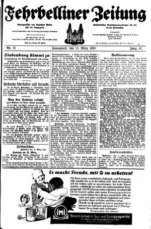 Fehrbelliner Zeitung vom 15.03.1930