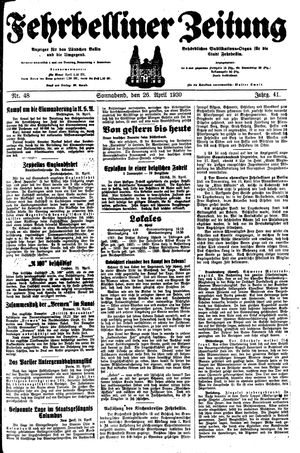 Fehrbelliner Zeitung vom 26.04.1930