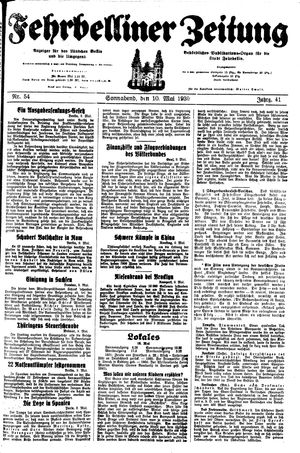 Fehrbelliner Zeitung vom 10.05.1930