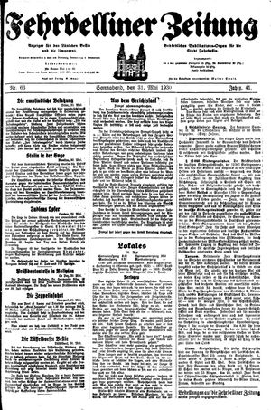 Fehrbelliner Zeitung vom 31.05.1930