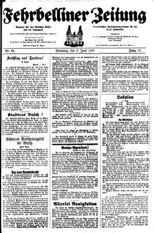 Fehrbelliner Zeitung vom 03.06.1930