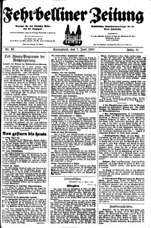 Fehrbelliner Zeitung vom 07.06.1930
