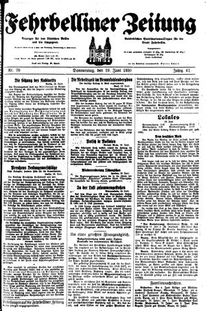 Fehrbelliner Zeitung vom 19.06.1930