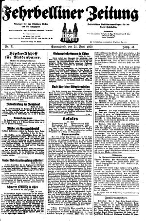 Fehrbelliner Zeitung vom 21.06.1930