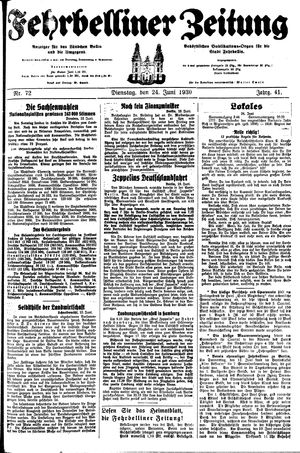 Fehrbelliner Zeitung vom 24.06.1930
