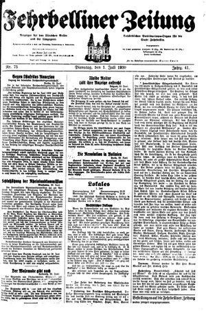 Fehrbelliner Zeitung vom 01.07.1930
