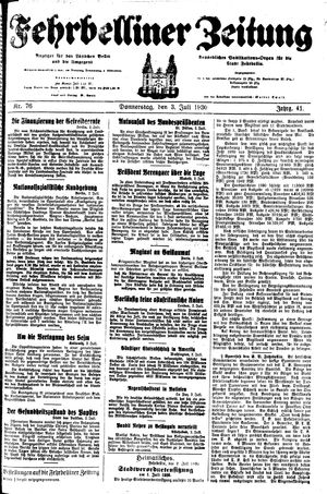 Fehrbelliner Zeitung vom 03.07.1930
