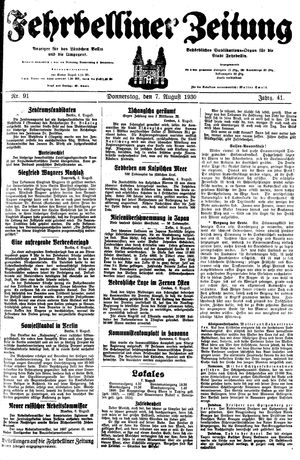 Fehrbelliner Zeitung vom 07.08.1930