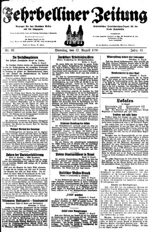 Fehrbelliner Zeitung vom 12.08.1930