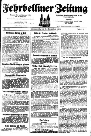 Fehrbelliner Zeitung vom 06.09.1930