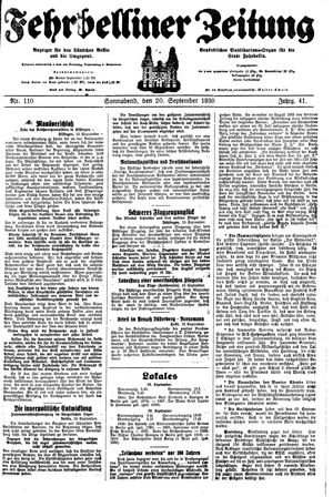 Fehrbelliner Zeitung vom 20.09.1930