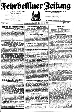 Fehrbelliner Zeitung vom 25.09.1930