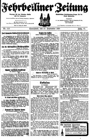 Fehrbelliner Zeitung vom 27.09.1930