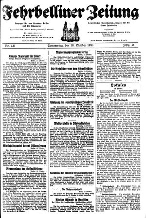 Fehrbelliner Zeitung vom 16.10.1930