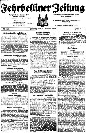 Fehrbelliner Zeitung vom 21.10.1930