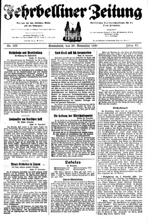 Fehrbelliner Zeitung vom 29.11.1930