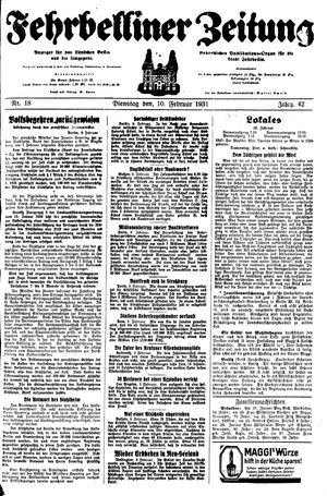 Fehrbelliner Zeitung vom 10.02.1931