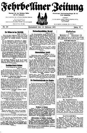 Fehrbelliner Zeitung vom 14.02.1931