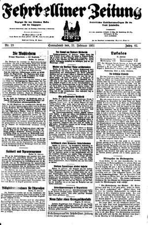 Fehrbelliner Zeitung vom 21.02.1931