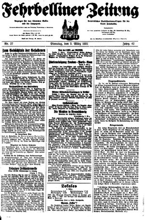 Fehrbelliner Zeitung vom 03.03.1931
