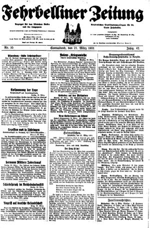 Fehrbelliner Zeitung vom 21.03.1931