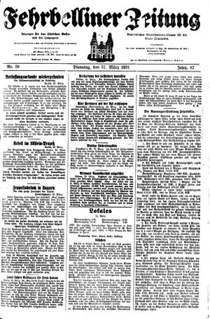Fehrbelliner Zeitung vom 31.03.1931
