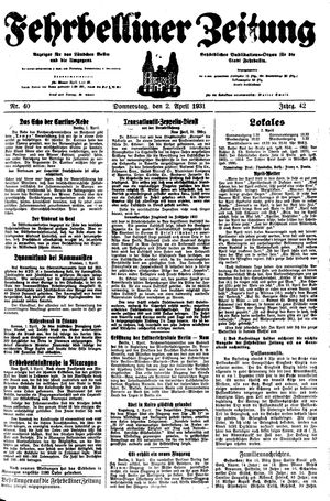 Fehrbelliner Zeitung vom 02.04.1931