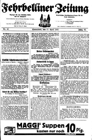 Fehrbelliner Zeitung vom 11.04.1931