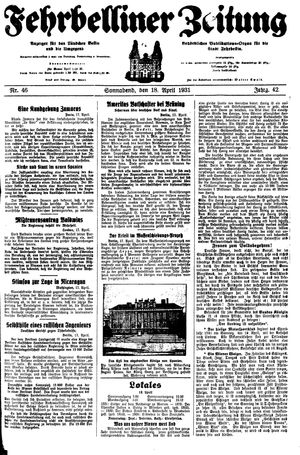 Fehrbelliner Zeitung vom 18.04.1931