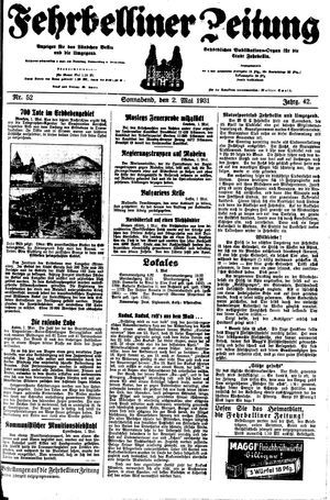 Fehrbelliner Zeitung vom 02.05.1931