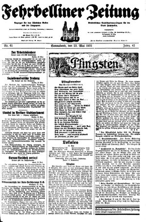 Fehrbelliner Zeitung vom 23.05.1931