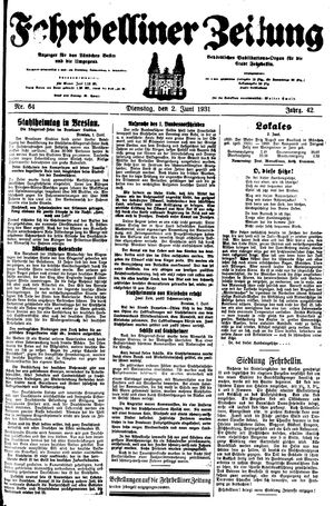 Fehrbelliner Zeitung vom 02.06.1931