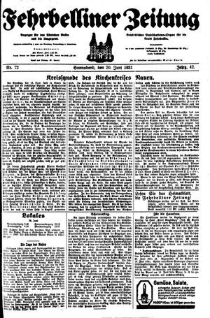 Fehrbelliner Zeitung vom 20.06.1931