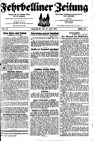 Fehrbelliner Zeitung on Jul 18, 1931