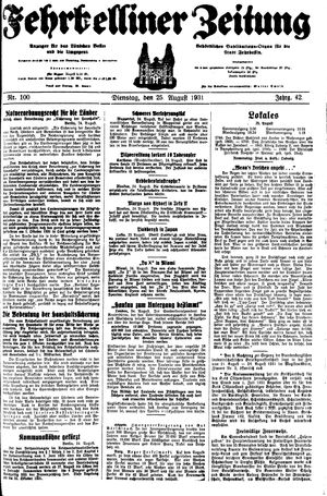 Fehrbelliner Zeitung vom 25.08.1931