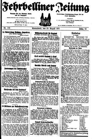 Fehrbelliner Zeitung vom 29.08.1931