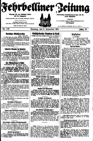 Fehrbelliner Zeitung vom 08.09.1931