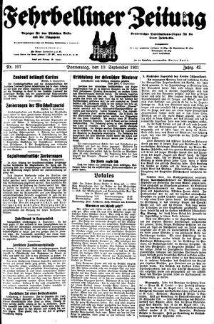 Fehrbelliner Zeitung vom 10.09.1931