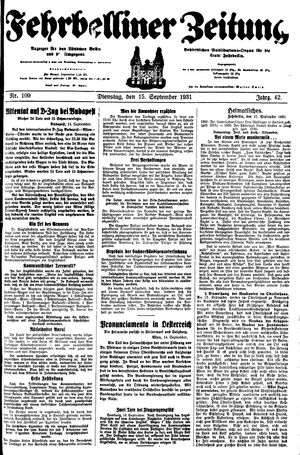 Fehrbelliner Zeitung vom 15.09.1931