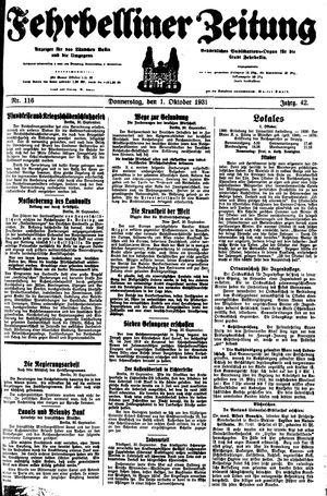 Fehrbelliner Zeitung vom 01.10.1931