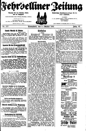 Fehrbelliner Zeitung vom 03.10.1931