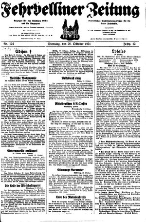 Fehrbelliner Zeitung vom 20.10.1931