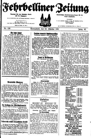 Fehrbelliner Zeitung vom 24.10.1931