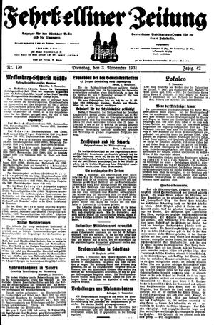 Fehrbelliner Zeitung vom 03.11.1931