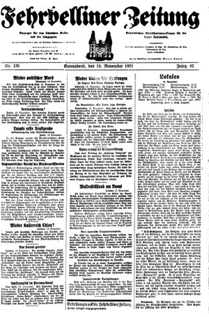 Fehrbelliner Zeitung vom 14.11.1931