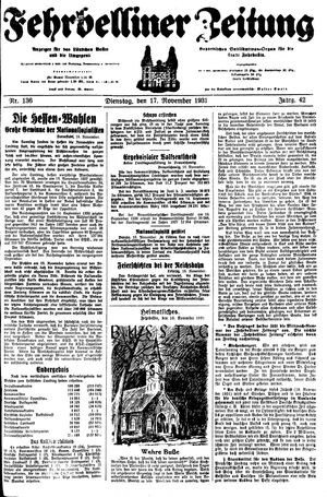 Fehrbelliner Zeitung vom 17.11.1931