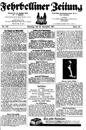 Fehrbelliner Zeitung vom 24.11.1931