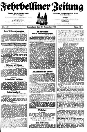 Fehrbelliner Zeitung vom 28.11.1931